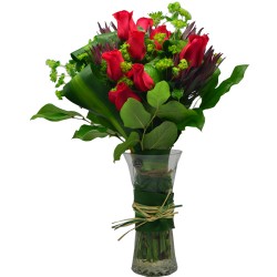 Timeless One Dozen Red Roses in Vase Arrangement