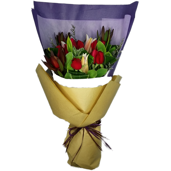 Crimson Whispers Romantic Red Rose and Lily Bouquet